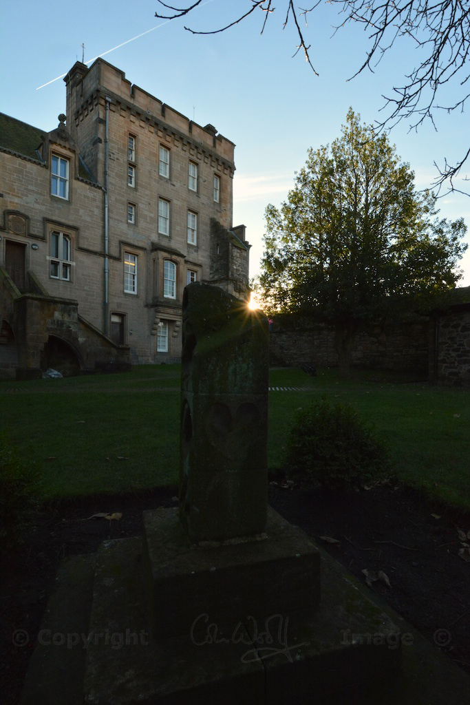 Sundial in the Douglas Garden, with the King's Old Building behind - scene of the murder of the Earl of Douglas