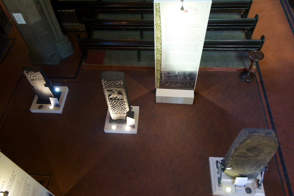 From left to right: The Cuddy Stane, the Jordanhill Cross, and the Sun Stone